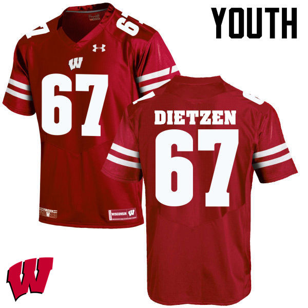 Wisconsin Badgers Youth #67 Jon Dietzen NCAA Under Armour Authentic Red College Stitched Football Jersey VT40Y07KV